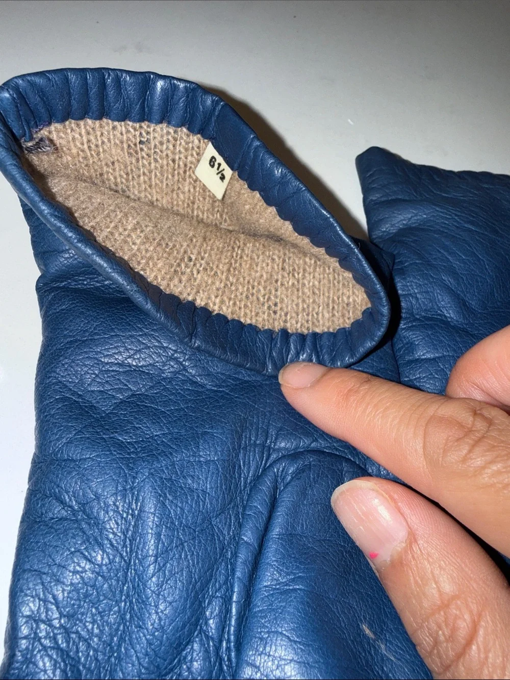 Women's Blue Leather Gloves - Sleek Winter Accessory